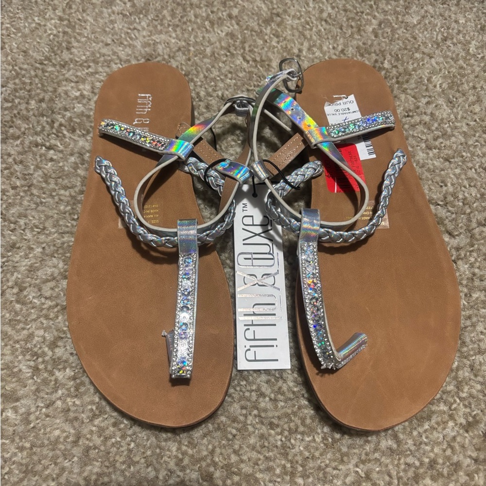 Fifth & Luxe Brown Sandals with Silver Straps